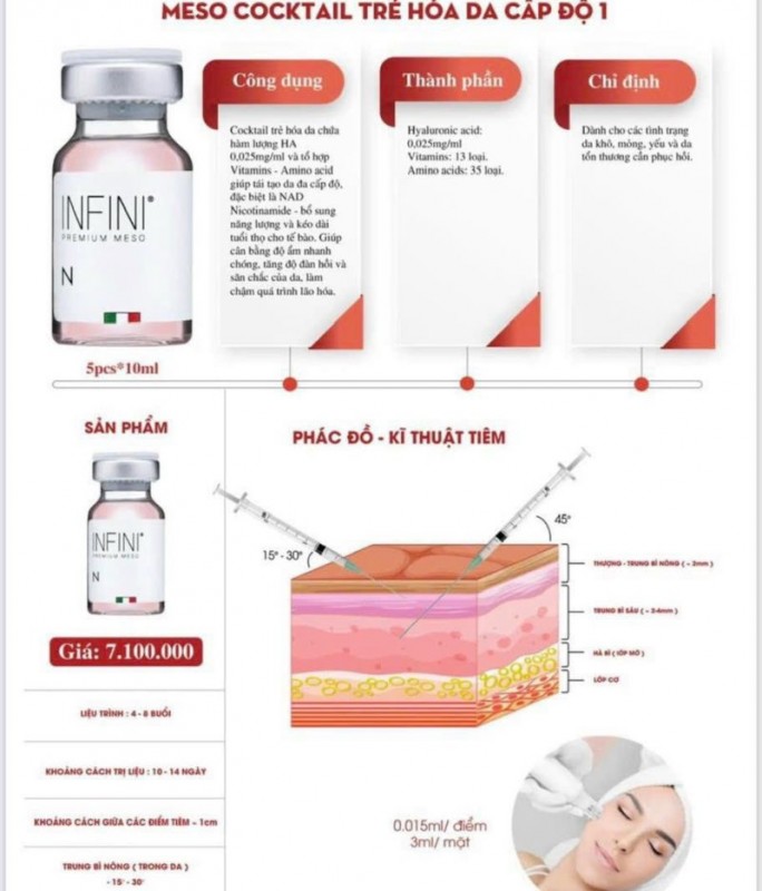 Cocktail trẻ hóa da cấp độ 1 HA 0,025mg/ml Infini Premium Meso N